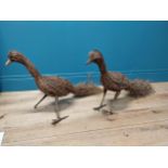 Pair of wicker models of Peacocks {40 cm H x 95 cm W x 22 cm D}.
