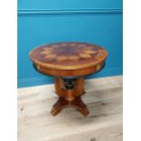 Pair of mahogany lamp table with inlaid top raised on platform base.