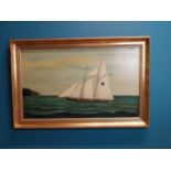 Maritime oil on canvas mounted in mahogany and gilt frame signed AmBrose {69 cm H x 100 cm W}.