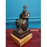 19th C. bronze figure of Moses mounted on marble base {17 cm H x 9 cm W x 8 cm D}.