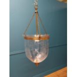 Good quality early 20th C. etched glass bell lantern with brass hanger {70 cm H x 28 cm Dia.}.