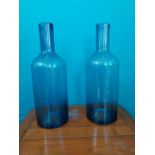 Pair of blue glass bottles {47 cm H x 17 cm Dia.}.