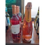 Four bottles of Mistinguett Brut Rosé Cava, Spain - One bottle of Mistinguett Brut Cava, Spain.