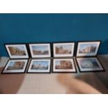 Set of eight coloured prints of various Dublin scenes mounted in ebonised frame {46 cm H x 56 cm