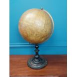 19th C. world globe on ebonised stand {60 cm H x 38 cm Dia.}.