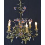 French ormolu and coloured glass chandelier.{71 cm H x 52 cm W}.