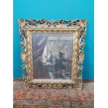 Venetian scene coloured print mounted in 18th C. Italian gilt frame {112 cm H x 100 cm W}.