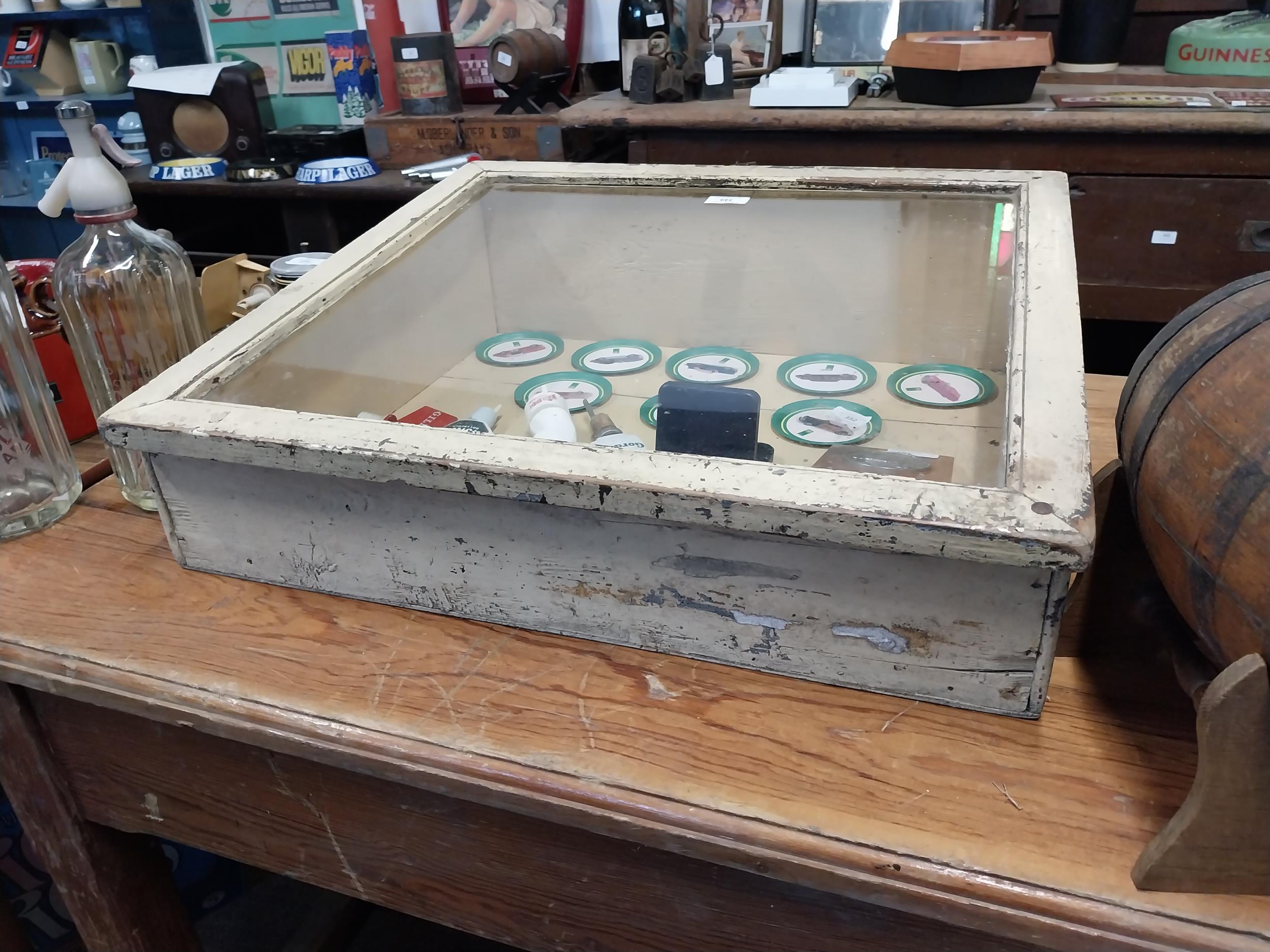 1920's painted pine glazed counter display cabinet. {9 cm H x 59 cm W x 53 cm D}. - Image 2 of 3