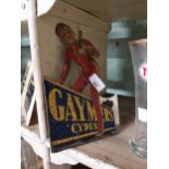 Rare Gayner's Cydre tin plate advertising figure. {25 cm H x 14 cm W}.