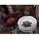 Walker's Stout ceramic ashtray {20 cm Diam} and Murphy's Stout ashtray {16 cm Diam}.
