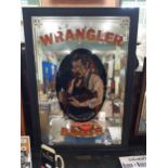 Framed Wrangler Boots advertising mirror. {99 cm x 63 cm W}.