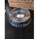 Wills's Capstan glass advertising ashtray. {4 cm H x 13 cm Diam}.