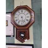 19th C. mahogany drop dial clock with Seth Thomas inscribed on dial. {53 cm H x 34 cm W x 11 cm D}.