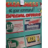 1960's cardboard Cleanness at your Command Jif, Vim, Domestos and Vigor advertisement. {76 cm H x 51