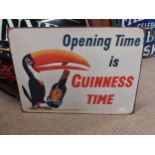 Opening Time Is Guinness Time tin plate advertising sign. {50 cm H x 70 cm W}