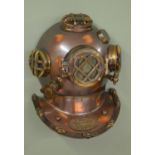 Copper and brass U.S Navy Divers helmet {48cm H x 36cm W}