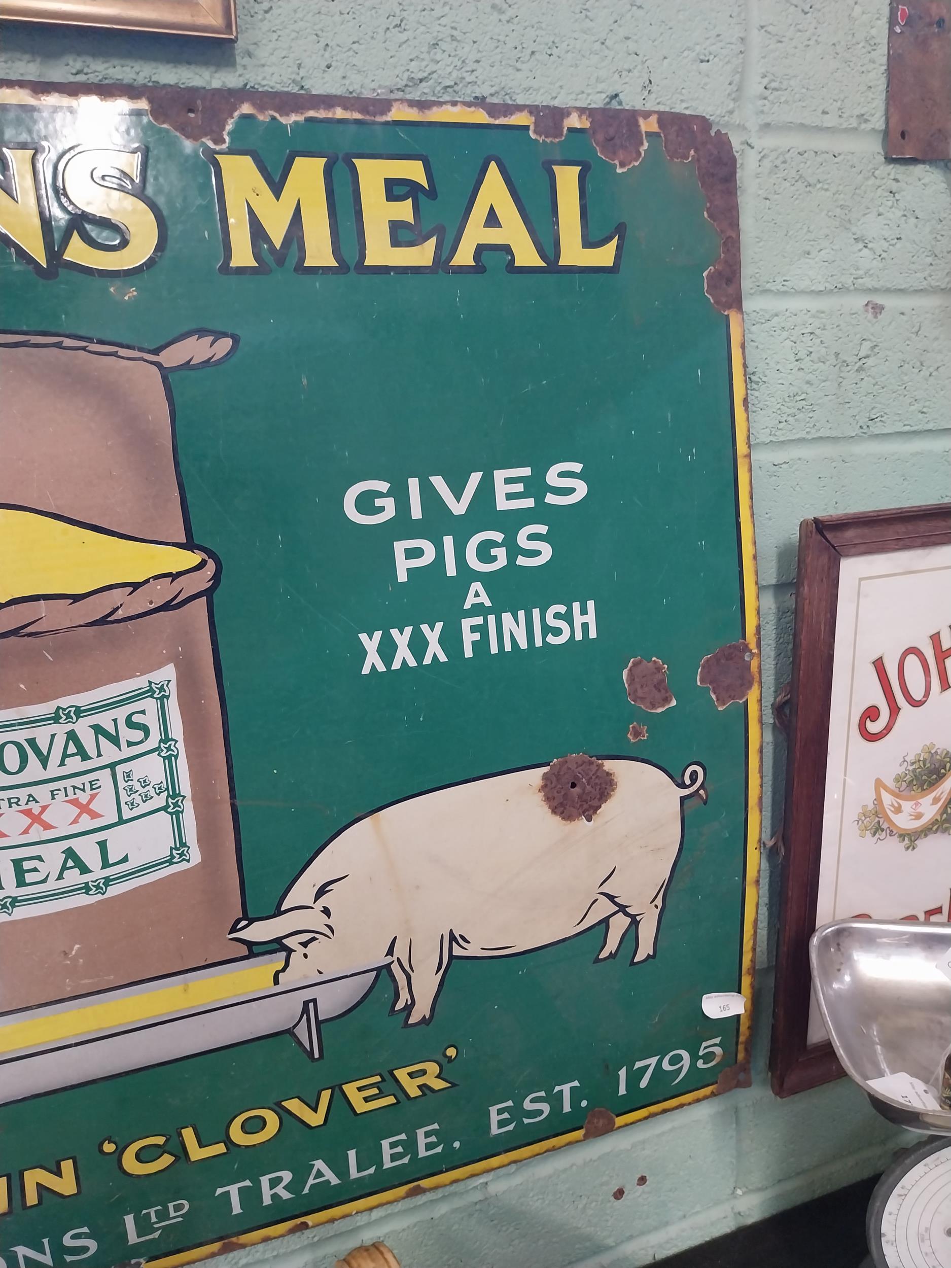 Rare pictorial Donovan's Meal Pigs In Clover John Donovan and Sons Tralee enamel advertising sig. { - Image 2 of 6