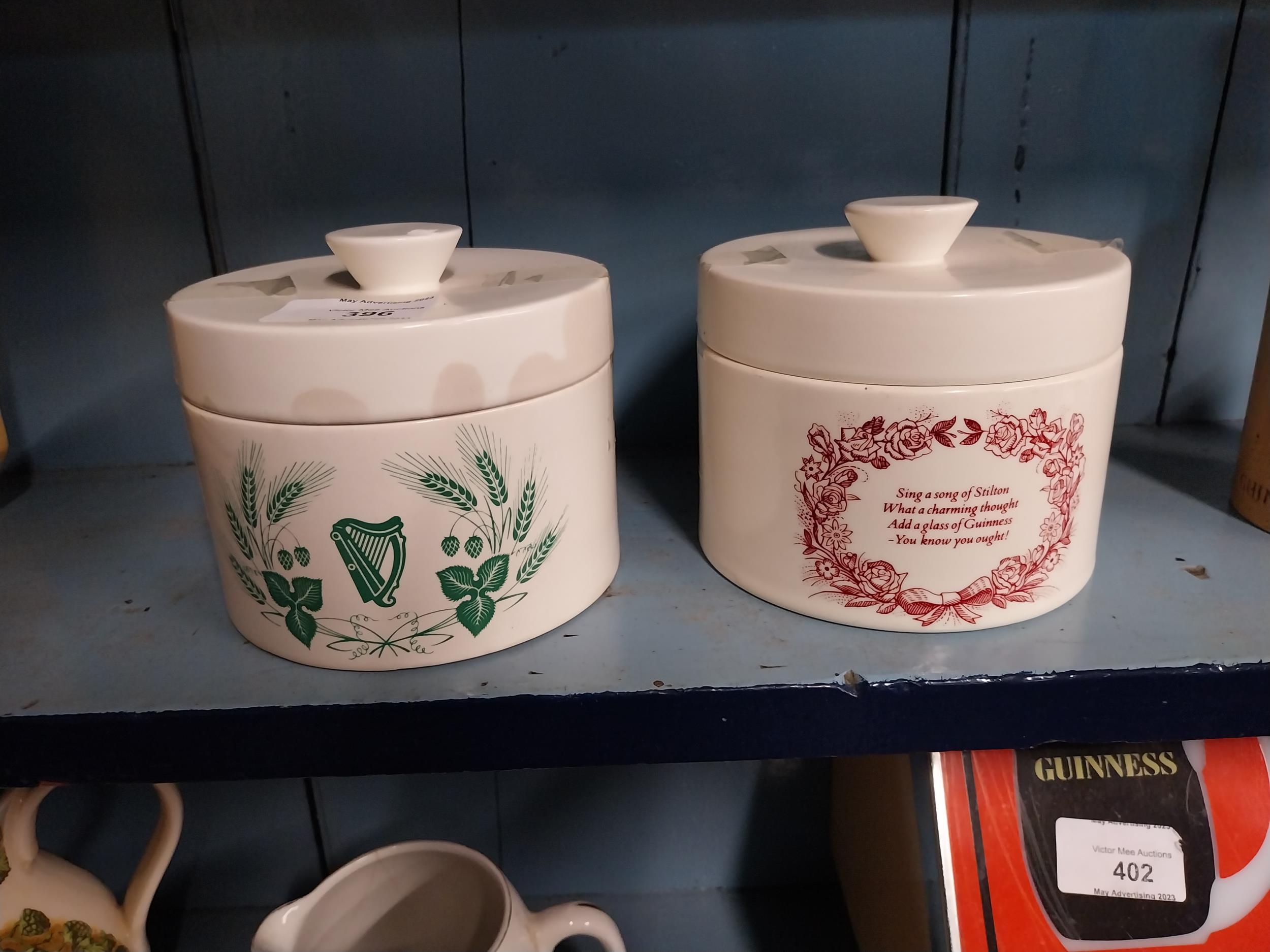 Pair of lidded Carltonware Guinness advertising pots. {10 cm H x 12 cm}.