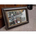 Thwaites Table Waters framed advertising mirror. {32 cm H x 32 cm W}.