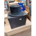 Early 20th C. top hat in original cardboard box S.L'w Hat Manufactory Peek & Cloppenburg