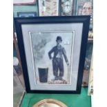 Framed Charlie Chaplin Guinness advertising print. {66 cm H x 50 cm D}.