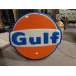 Gulf Petrol metal and Perspex light up advertising sign. {82 cm H x 85 cm Diam}