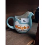 Ceramic Player's Weights advertising jug. {12 cm H x 16 cm W x 9 cm D}.