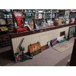 Early 20th C. painted pine shop counter with mahogany top. {108 cm H x 507 cm W x 68 cm D}.