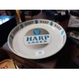 Harp Lager tin plate advertising drinks tray. {34 cm H x 34 cm W}.