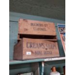 Bulmer's Ltd Clonmel and Crean's Soaps wooden crates. {22 cm H x 41 cm W x 28 cm D}.