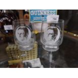 Two Eamonn De Valera commemorative glasses 1882 - 1982. {9 cm W x 7 cm Diam}.