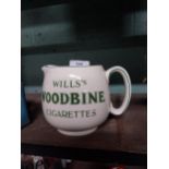 Wills's Woodbine ceramic water Jug. {10 cm H x 14 cm W x 10 cm D}