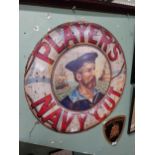 Tin plate Player's Navy Cut sign. {59 cm Diam}.