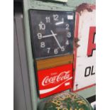 Coca Cola advertising clock. {54 cm H x 26 cm W x 6 cm D}.