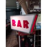 Metal and Perspex Bar light up hanging sign (working). {37 cm H x 68 cm W x 16 cm D}