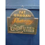 Pat O'Hagan pharmacy wooden advertisement {H 39cm x W 46cm}