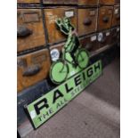 Raleigh The All Steel Bicycle tin plate advertising sign. {52 cm H x 70 cm W}.