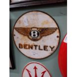 Bentley cast iron wall plaque. {24 cm Diam}.