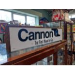 Cannon The First Name in Gas hanging light up advertising sign. {24 cm H x 95 cm W x 10 cm D}.