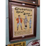 Goodbody's Golf Score Book framed advertising print. {59 cm H x 49 cm W}.