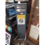 Ianroid Eireann metal freestanding cigarette ashtray. {95 cm H x 23 cm W x 20 cm D}.