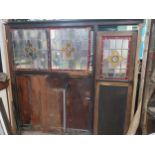 Early 20th C. mahogany and stain glass snug divider. {200 cm H x 206 cm W}.