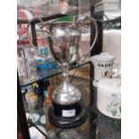 O'Neill Pipe Band Blackwatertown Perpetual silver plate Cup. {30 cm H x 19 cm W x 10 cm D}.