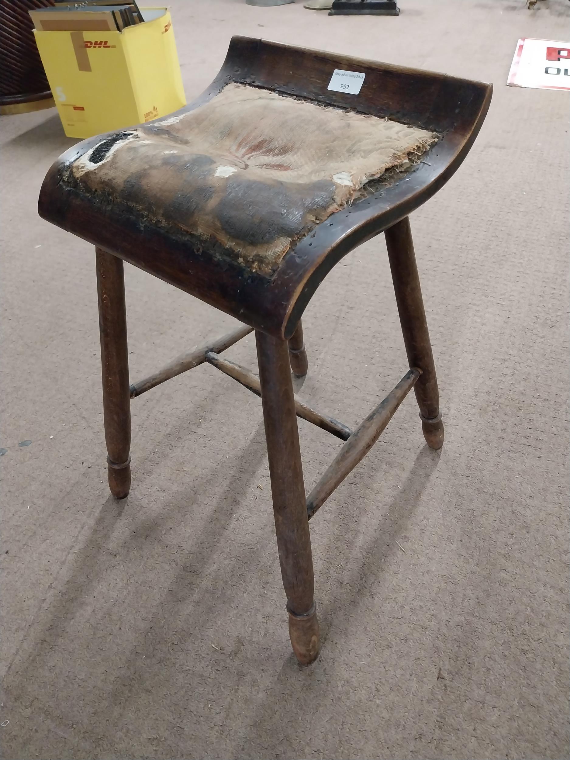 1950's walnut and ash shop stool. {60 cm H x 33 cm W x 31 cm D}.