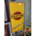 Wills's Gold Flake painted on tin advertising sign. {90 cm H x 43 cm W}.