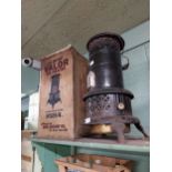1950's Valor oil heater with original box. {50 cm H x 36 cm Diam}