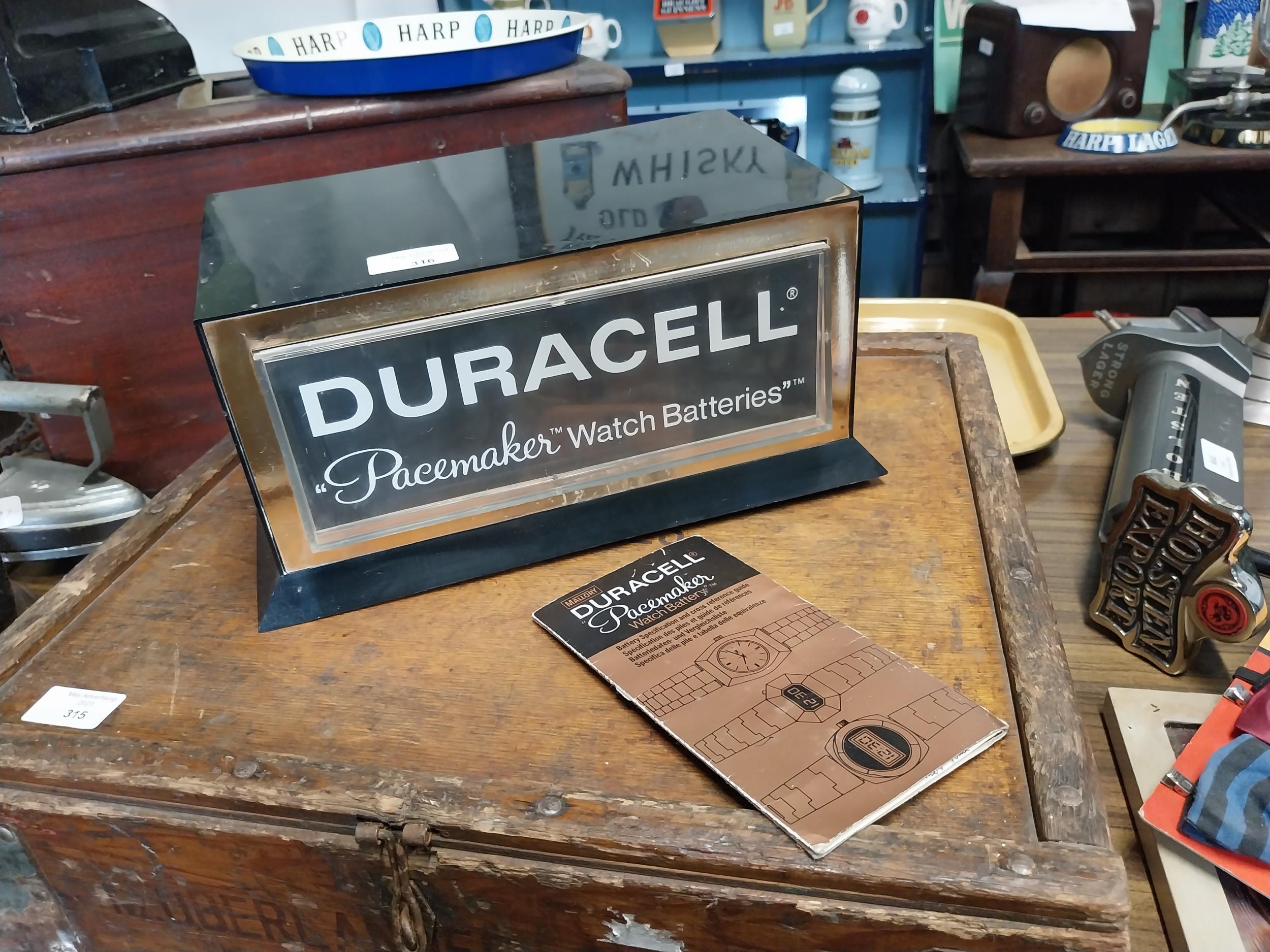 Duracell Pacemaker Watch Batteries Perspex counter display box. {16 cm h x 32 cm W x 20 cm D}.