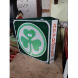 Bord Failte 1995 approved metal and tin plate advertising sign. {35 cm H x 36 cm W}.