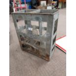 Essolube metal crate {44 cm H x 27 cm HW x 20 cm D} with six glass oil bottles - Esso, Staminol,