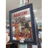 Martini framed advertising mirror. {34 cm H x 27 cm W}.